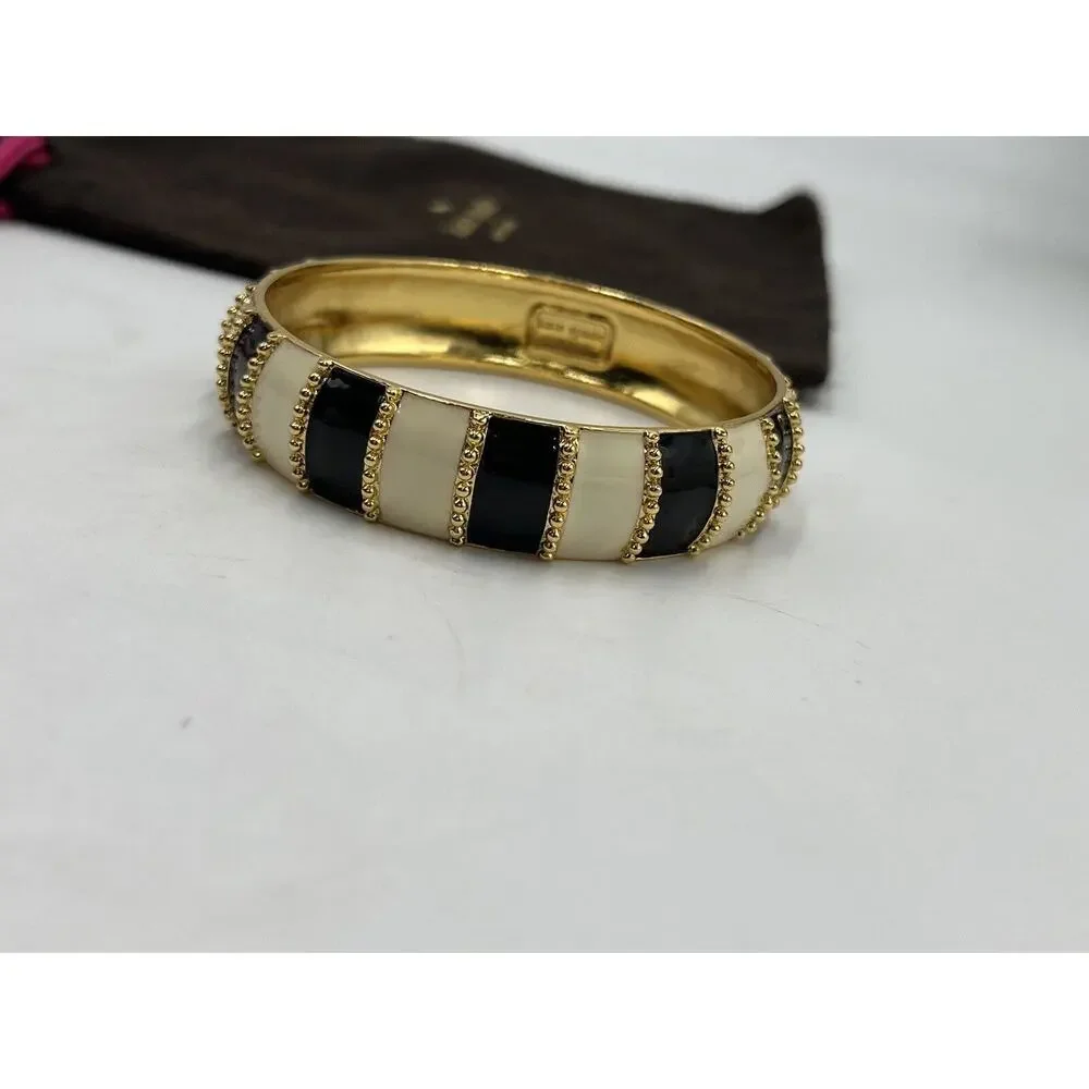 Kate‎ Spade Harbor Lights Stripe Bracelet Black Cream Ivory Striped Flag Bangle - Picture 9 of 12